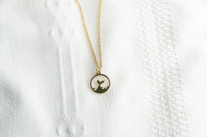 Gold Flat Round Mermaid Tail Pendant Necklace