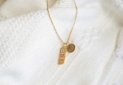 Small Gold Hamsa Hand Heart in Rectangle Necklace