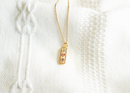 Small Gold Hamsa Hand Heart in Rectangle Necklace