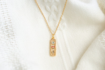 Small Gold Hamsa Hand Heart in Rectangle Necklace