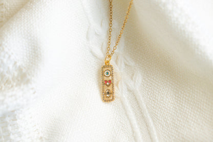 Small Gold Hamsa Hand Heart in Rectangle Necklace