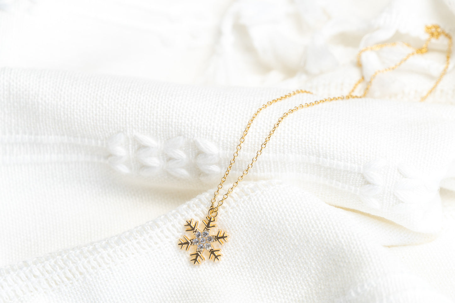 Winter Crystal Rhinestone Gold Snowflake Necklace