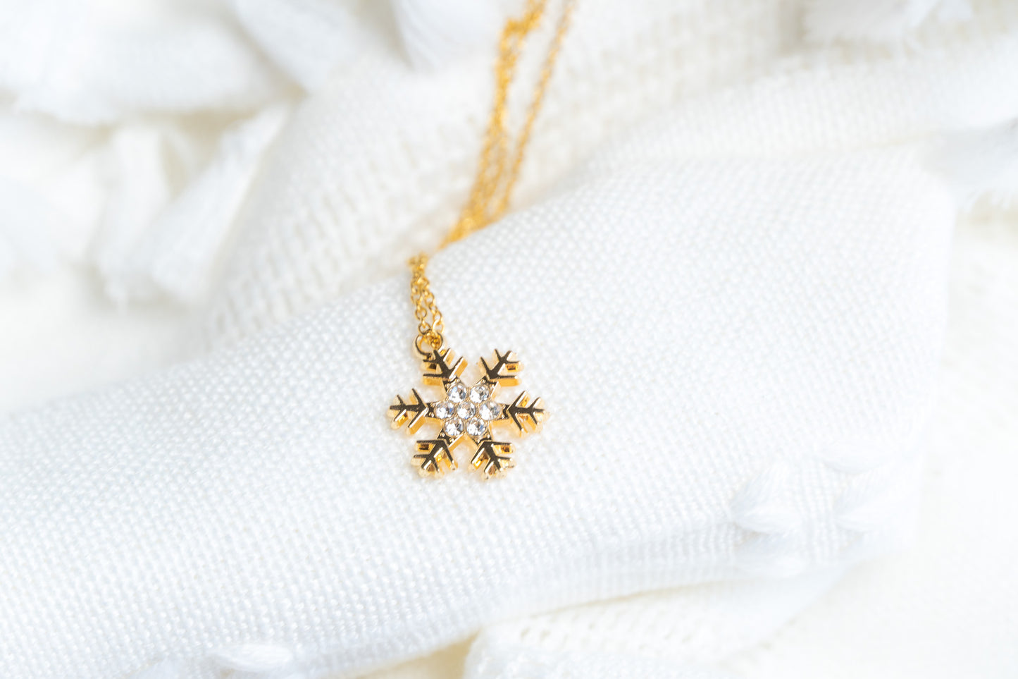 Winter Crystal Rhinestone Gold Snowflake Necklace