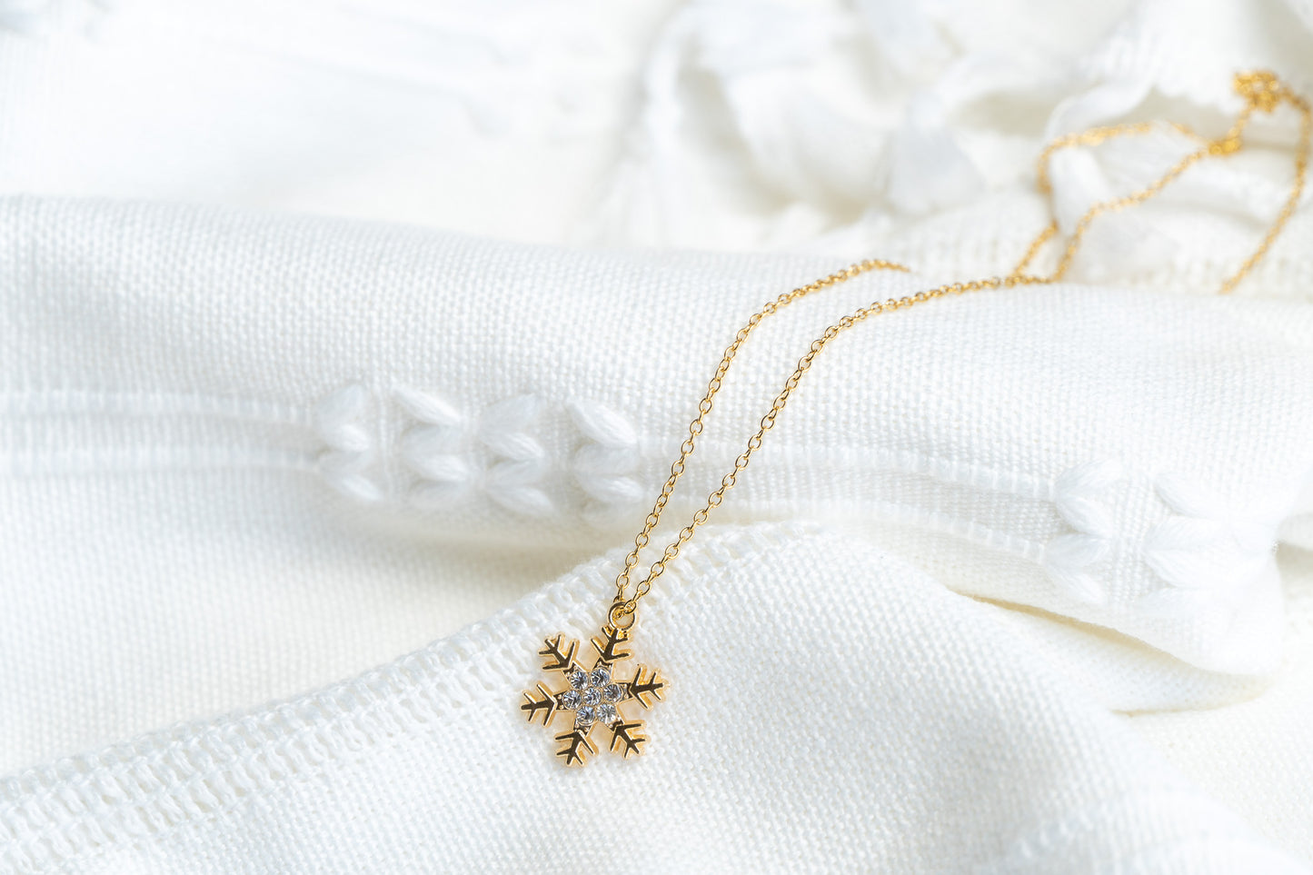 Winter Crystal Rhinestone Gold Snowflake Necklace