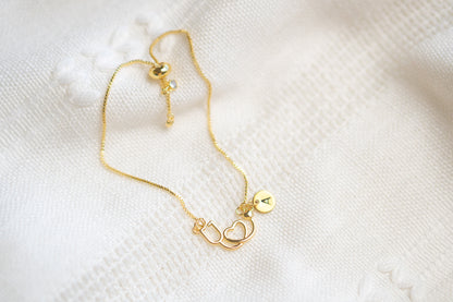 Gold Stethoscopes Heart Charm Bracelet