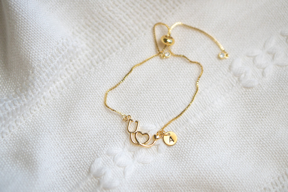 Gold Stethoscopes Heart Charm Bracelet