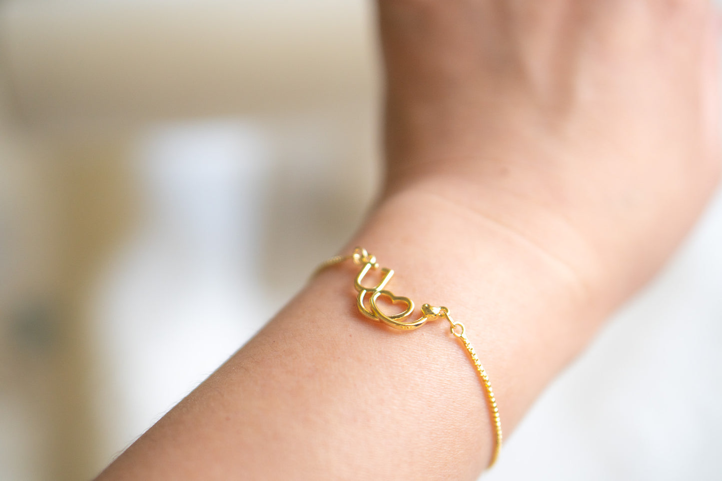 Gold Stethoscopes Heart Charm Bracelet