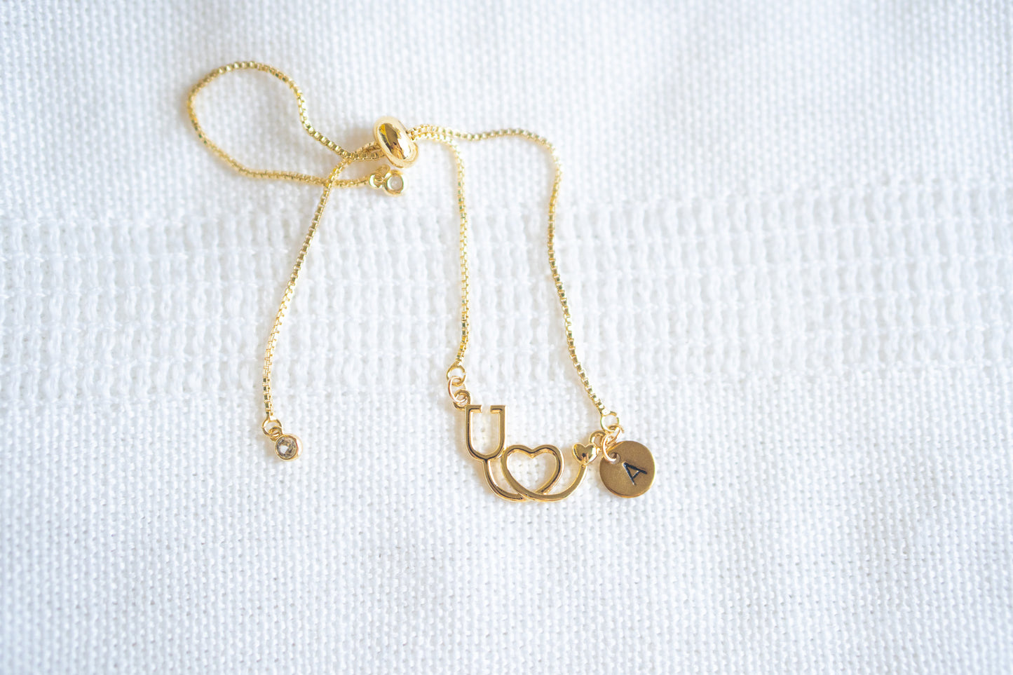 Gold Stethoscopes Heart Charm Bracelet