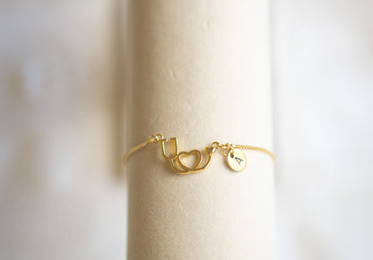 Gold Stethoscopes Heart Charm Bracelet