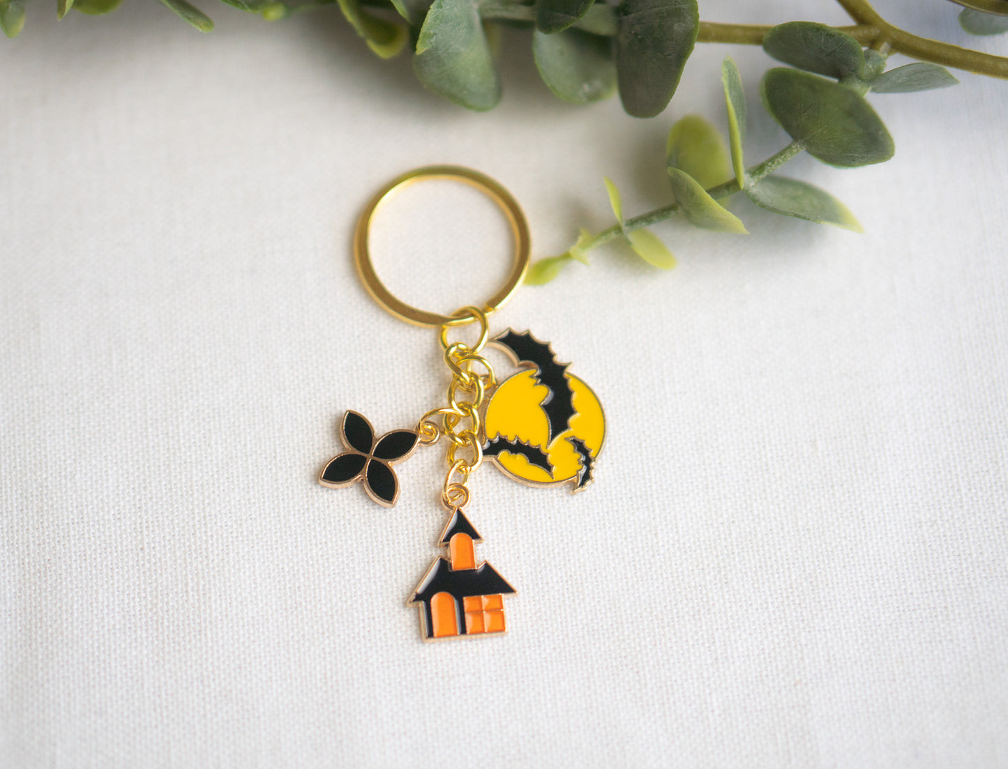 Halloween Bat & Haunted House Keychain