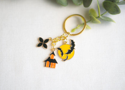 Halloween Bat & Haunted House Keychain