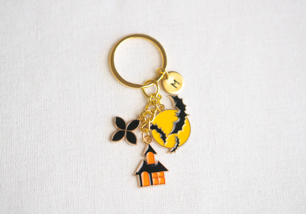 Halloween Bat & Haunted House Keychain