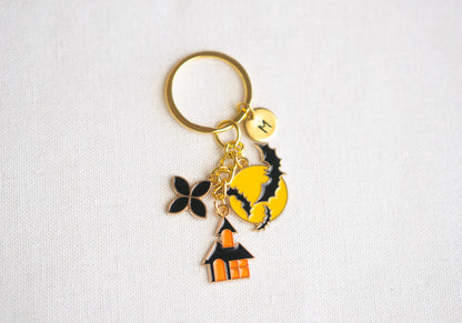 Halloween Bat & Haunted House Keychain