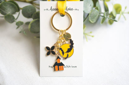 Halloween Bat & Haunted House Keychain