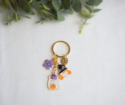 Halloween Ghost with Witch Flower Charm Keychain