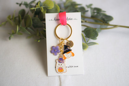 Halloween Ghost with Witch Flower Charm Keychain