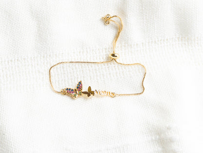 Mama Bracelet: Gold Butterfly Charm, Personalized Initial Bracelet