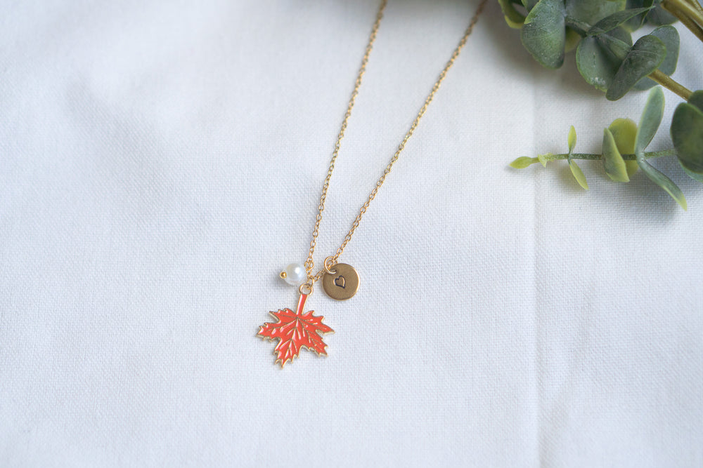 Fall Maple Leaf with Pearl Necklace