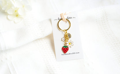 Strawberry and White flower Charm