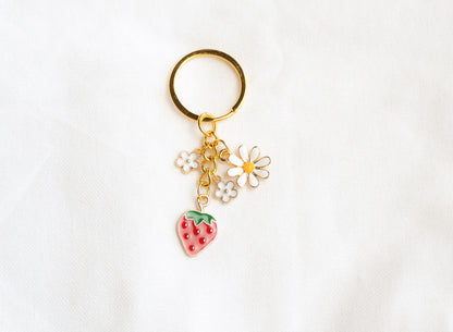Strawberry and White flower Charm