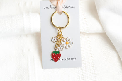Strawberry and White flower Charm