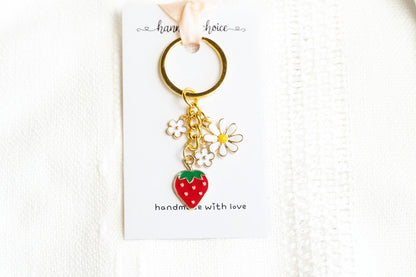 Strawberry and White flower Charm