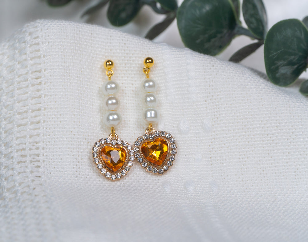 Orange Heart Pearl Stud