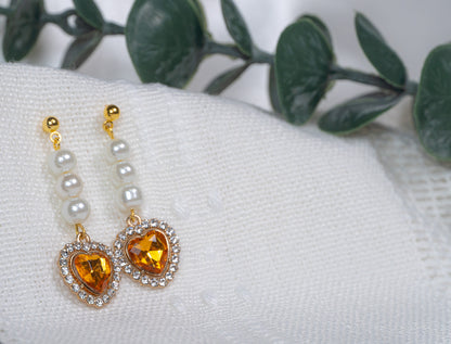 Orange Heart Pearl Stud