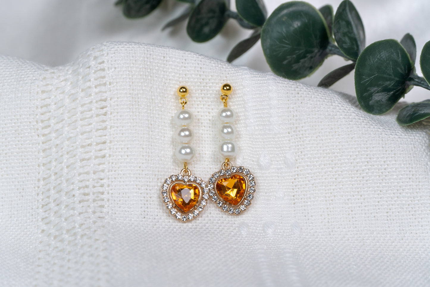 Orange Heart Pearl Stud