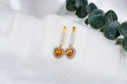 Orange Heart Pearl Stud