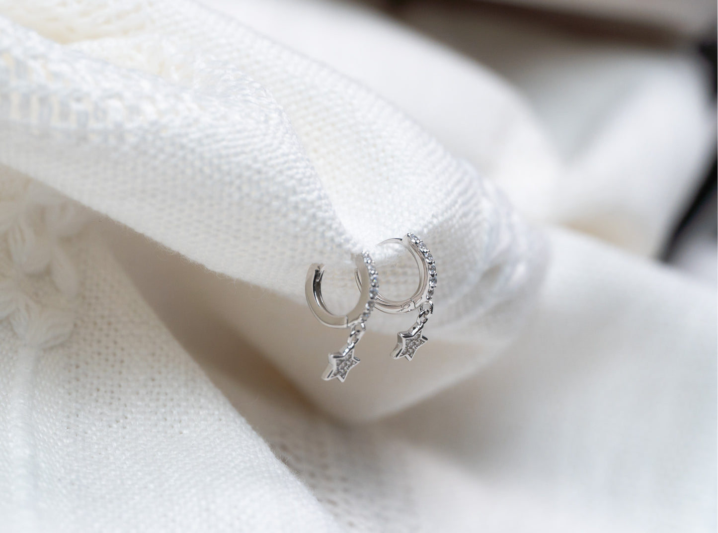 Dainty CZ Diamond Star Small  Hoop