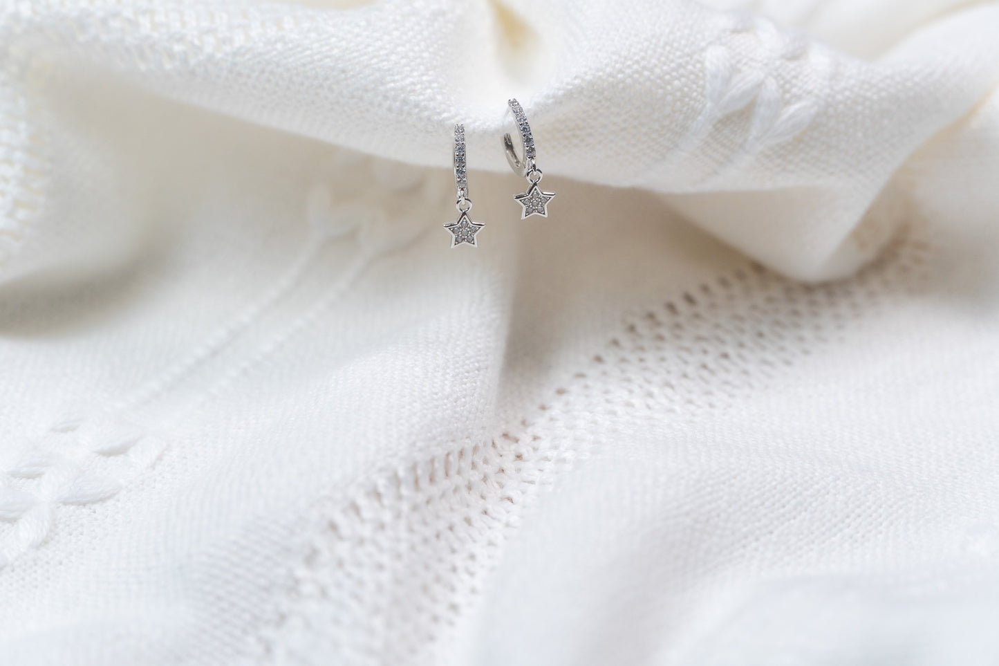 Dainty CZ Diamond Star Small  Hoop