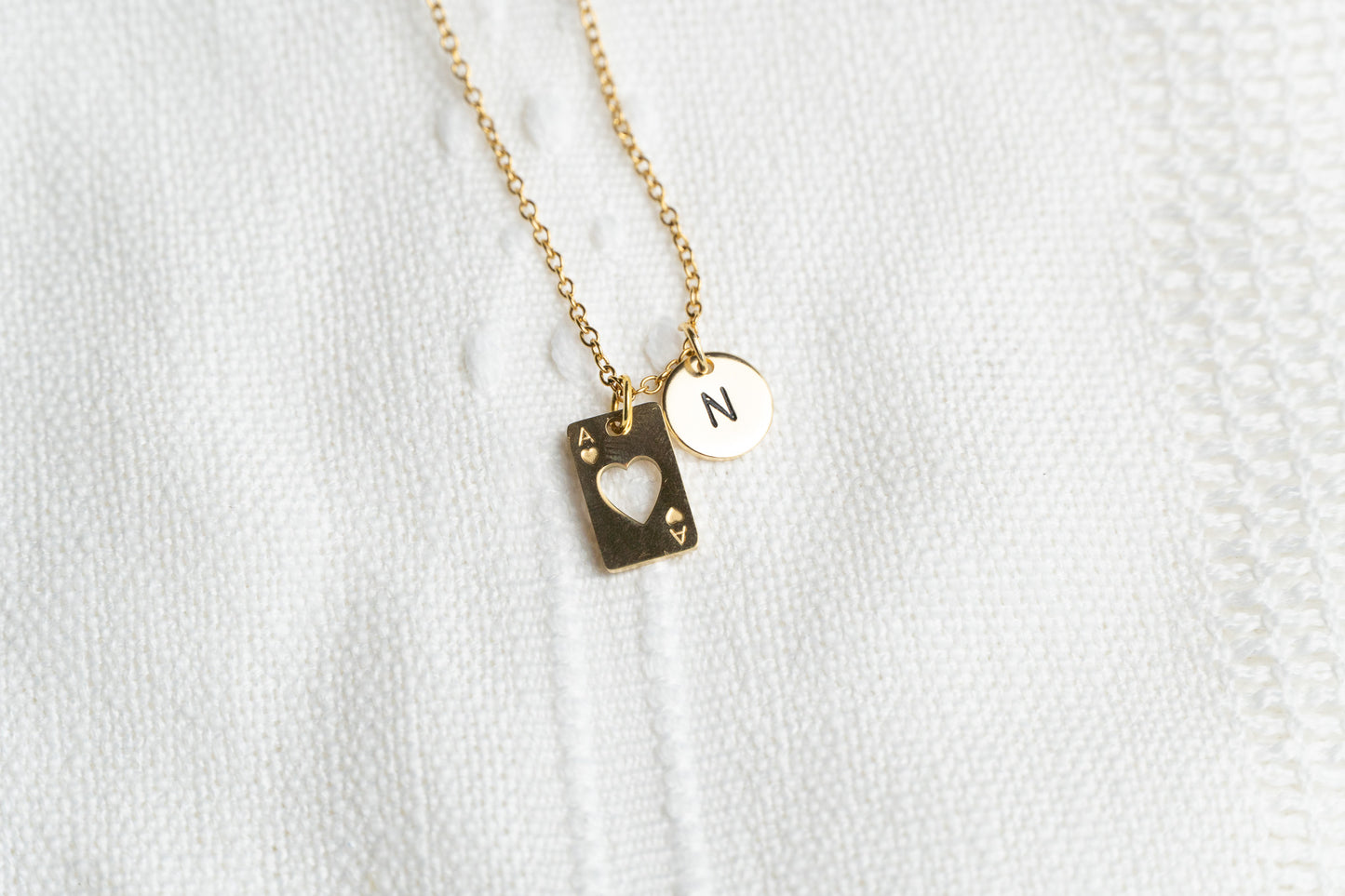 Gold Poker Card with Heart Necklace,  playing card Jewelry,