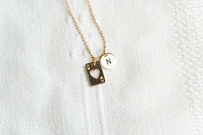 Gold Poker Card with Heart Necklace,  playing card Jewelry,