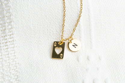 Gold Poker Card with Heart Necklace,  playing card Jewelry,