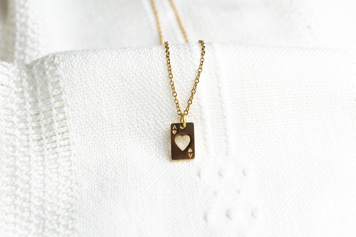 Gold Poker Card with Heart Necklace,  playing card Jewelry,