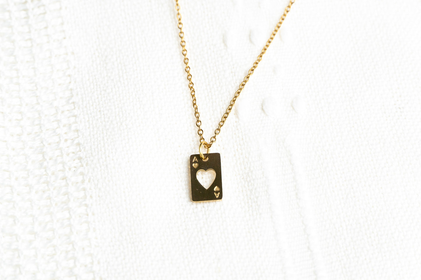 Gold Poker Card with Heart Necklace,  playing card Jewelry,