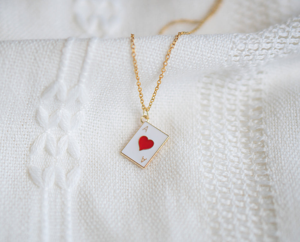 Gold Ace of Heart Charm Necklace