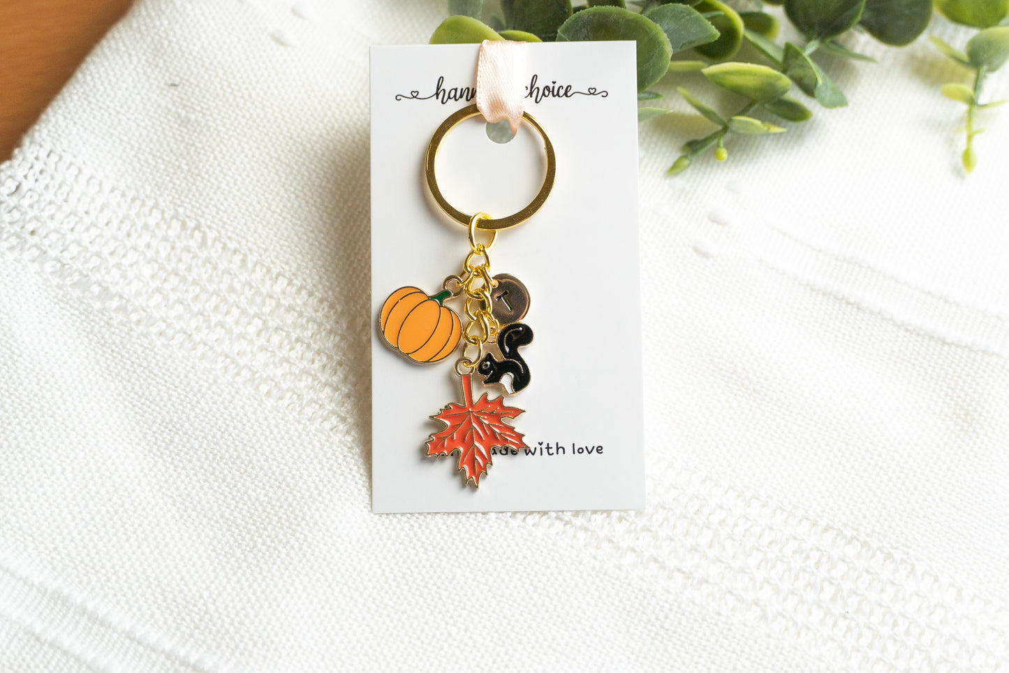 Fall Maple Pumpkin Squirrel Charm Keychain