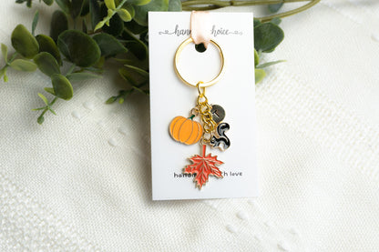 Fall Maple Pumpkin Squirrel Charm Keychain