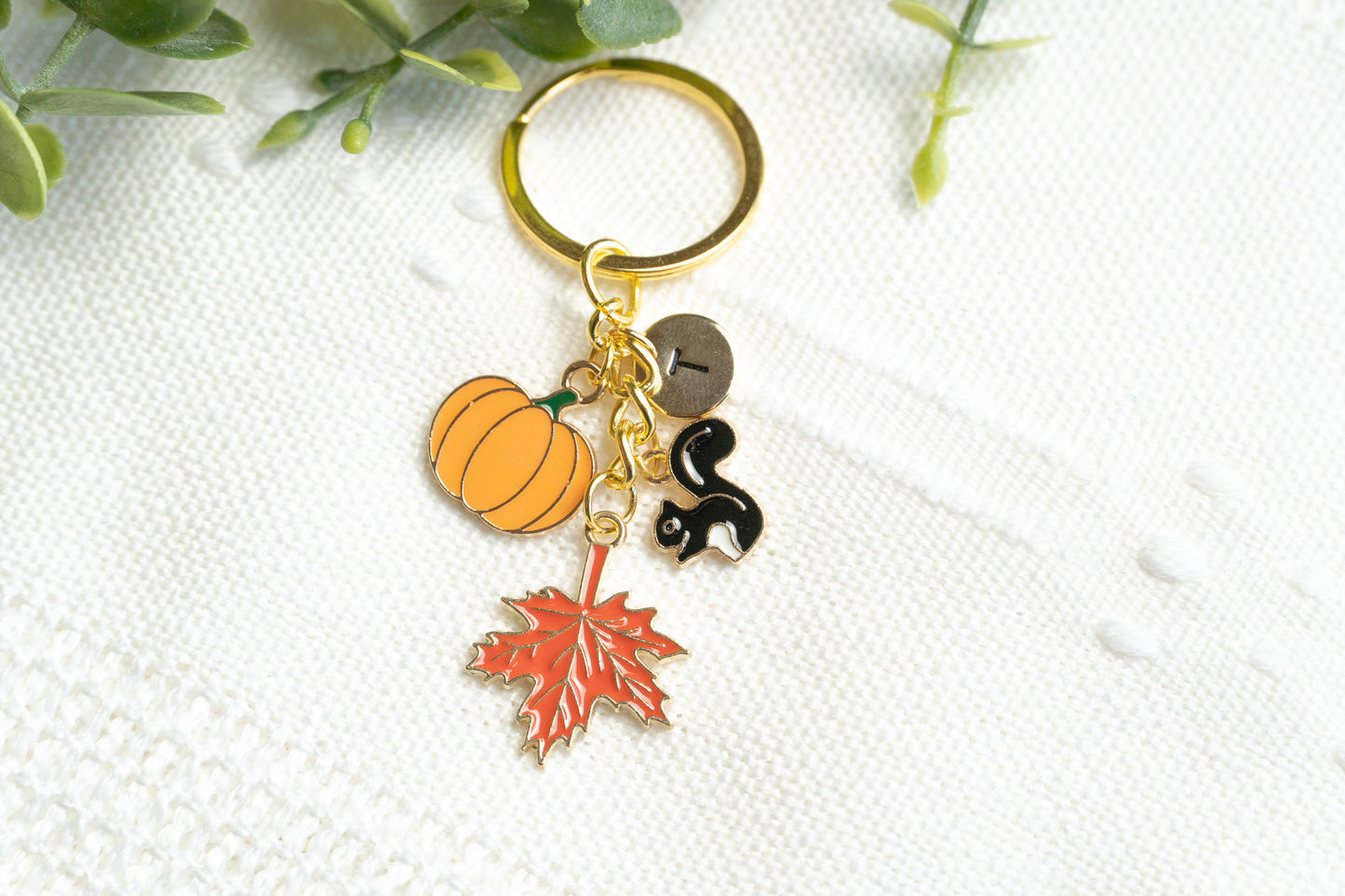 Fall Maple Pumpkin Squirrel Charm Keychain