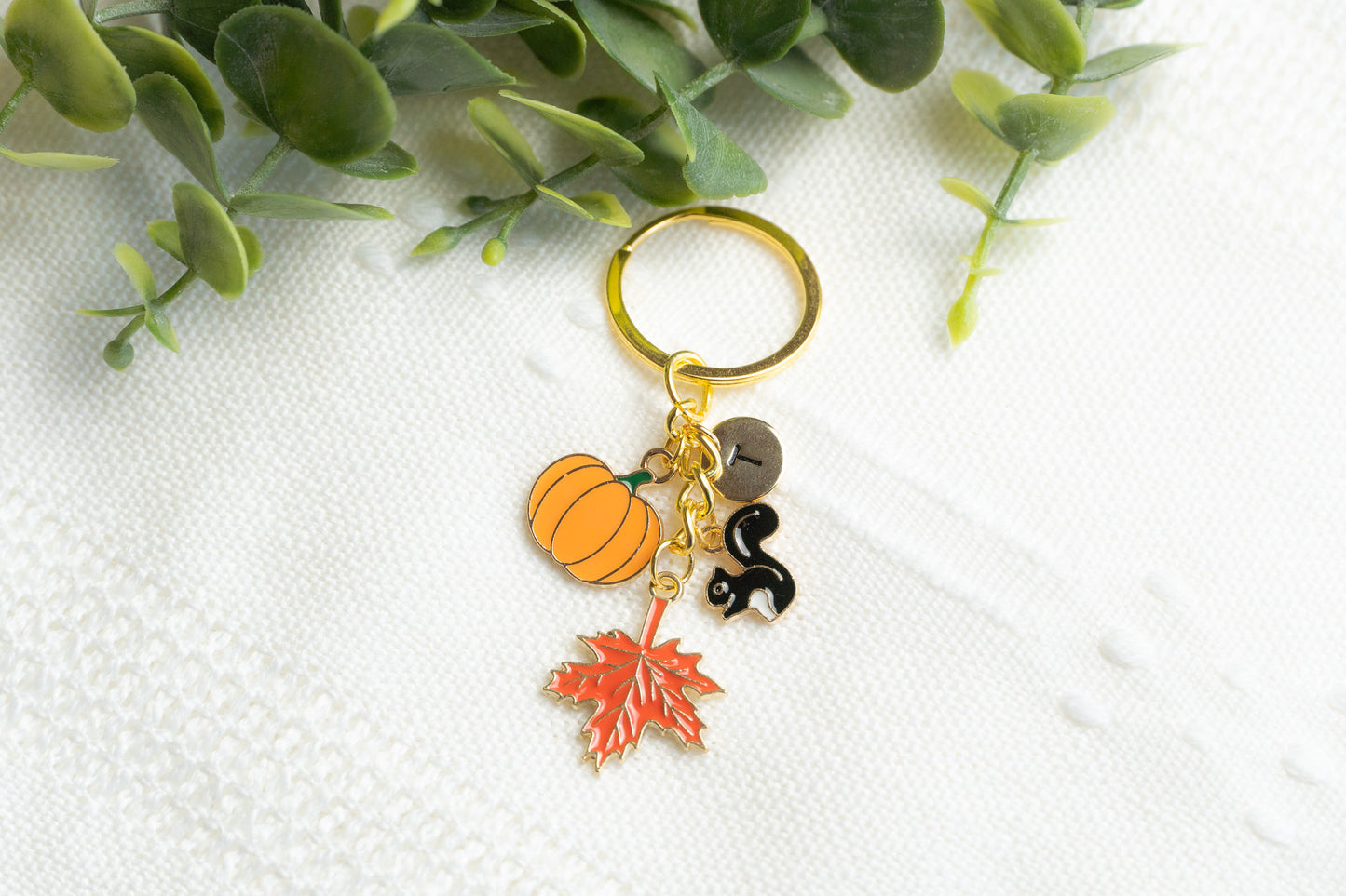 Fall Maple Pumpkin Squirrel Charm Keychain