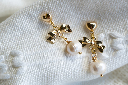 Pearl Drop Bowknot Earrings