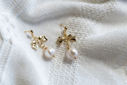 Pearl Drop Bowknot Earrings