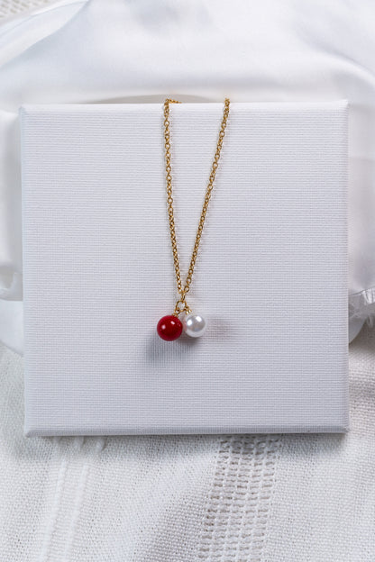 Red & White Pearl Necklace