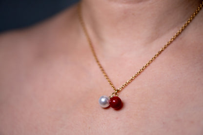 Red & White Pearl Necklace