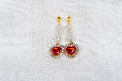 Red Heart Pearl Stud