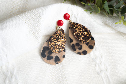 Leopard Cheetah Faux Fur imitation leather Drop Earrings