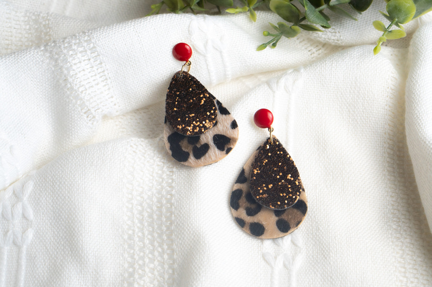 Leopard Cheetah Faux Fur imitation leather Drop Earrings