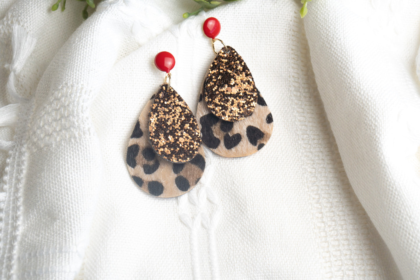 Leopard Cheetah Faux Fur imitation leather Drop Earrings